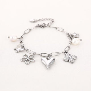 Bijoutheek Armband (Sieraad) Bedels Hart Parel Bloem