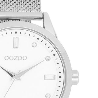OOZOO - Zilverkleurige horloge met zilverkleurige metalen mesh armband - C11280