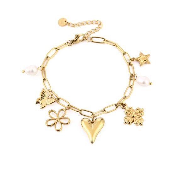 Bijoutheek Armband (Sieraad) Bedels Hart Parel Bloem