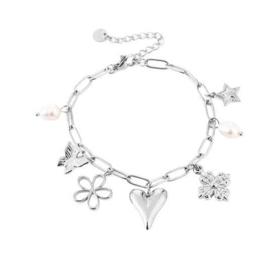 Bijoutheek Armband (Sieraad) Bedels Hart Parel Bloem