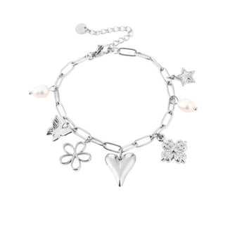 Bijoutheek Armband (Sieraad) Bedels Hart Parel Bloem