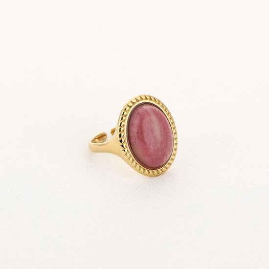 Bijoutheek Ring (Sieraad) Ovaal Groot Steen Goudkleurig