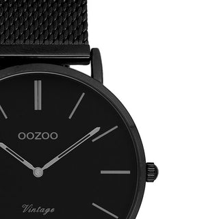 OOZOO Vintage series - Zwarte horloge met zwarte metalen mesh armband - C9935 - Ø32