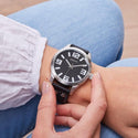 OOZOO Timepieces - Zilverkleurige horloge met zwarte leren band - C1054 (46mm)