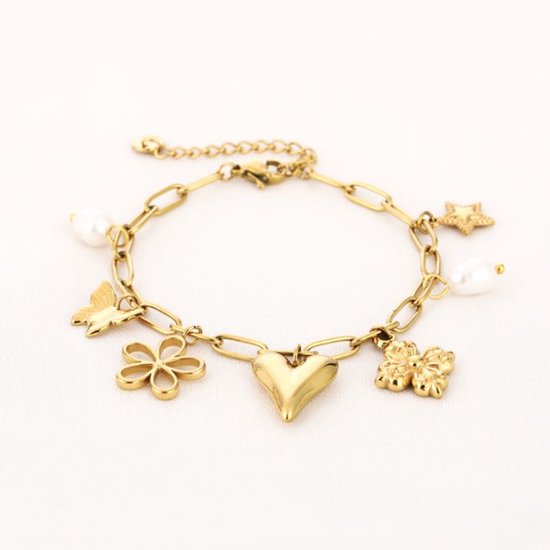 Bijoutheek Armband (Sieraad) Bedels Hart Parel Bloem