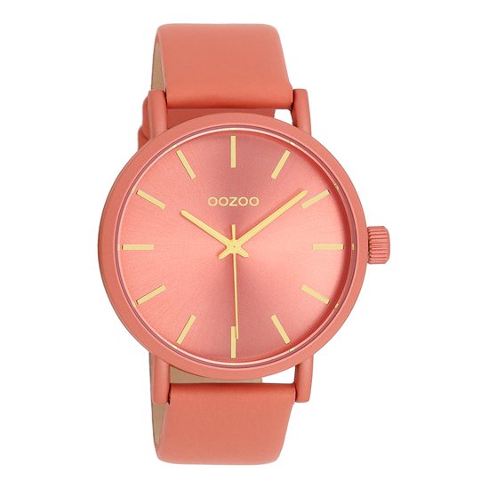 OOZOO Timepieces - Perzik roze OOZOO horloge met perzik roze leren band - C11194 (42mm)