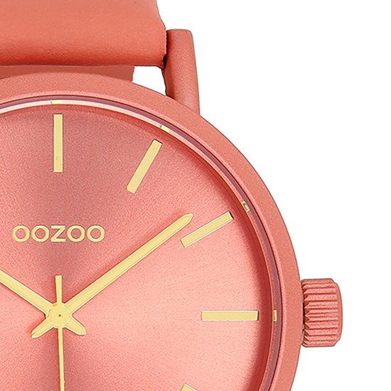 OOZOO Timepieces - Perzik roze OOZOO horloge met perzik roze leren band - C11194 (42mm)