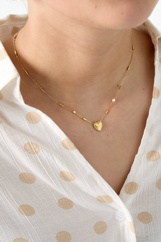Bijoutheek Collier Fijn Hart Parel Steentje