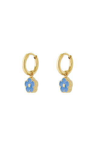 Kopen blauw Bijoutheek Oorhangers Bloem Geribbeld