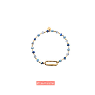 Kopen blauw Day&Eve by Go Dutch Label Armband (Sieraad) Elastisch Ovaal Gehamerd Kralen