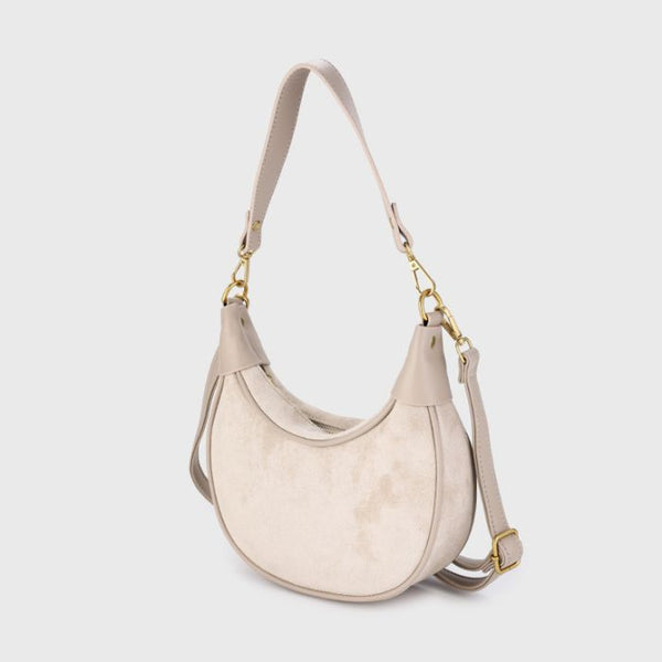 Bijoutheek Tas Schouder Halve Maan Suede Look