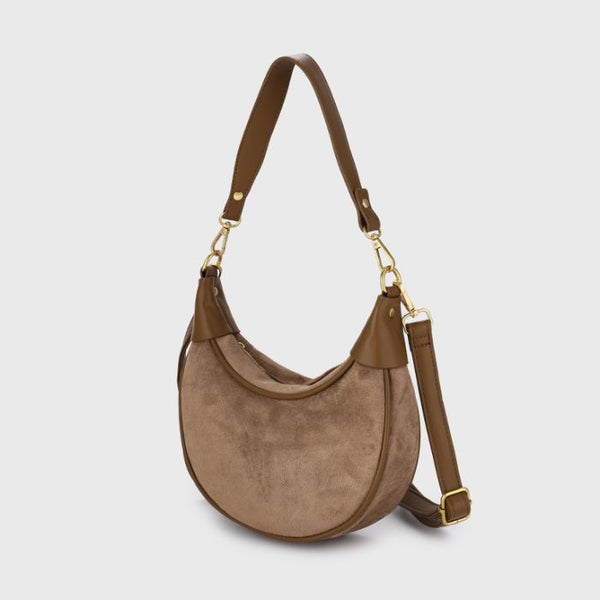Bijoutheek Tas Schouder Halve Maan Suede Look