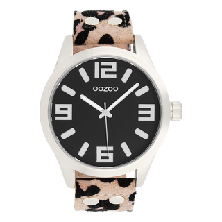Zilverkleurige OOZOO horloge met bruine leren band - C0901 (46mm)
