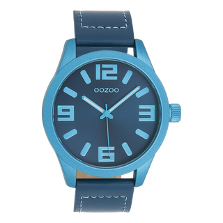 Blue watch with dark blue leather strap – C0913 (46mm)