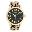 Goudkleurige OOZOO horloge met leren band - C1098 (46mm)