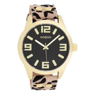 Goudkleurige OOZOO horloge met leren band - C1098 (46mm)
