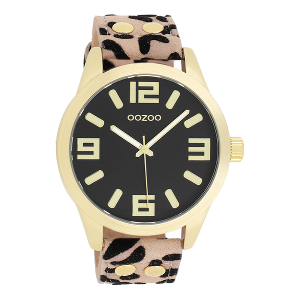 Goudkleurige OOZOO horloge met leren band - C1098 (46mm)