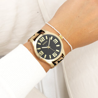 Goudkleurige OOZOO horloge met leren band - C1098 (46mm)