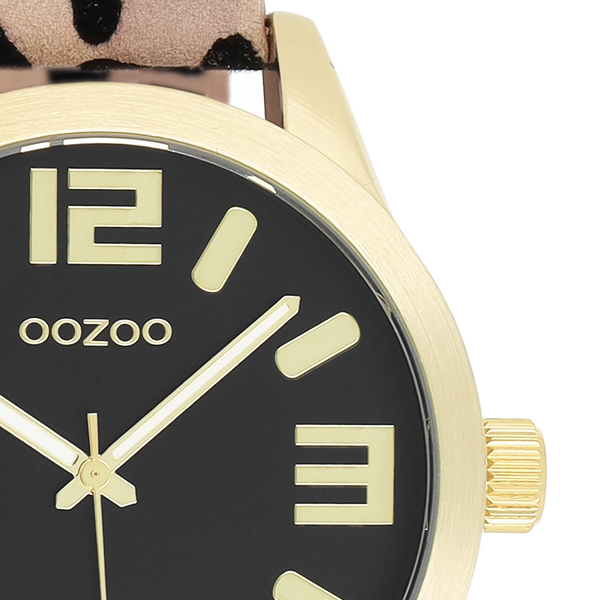 Goudkleurige OOZOO horloge met leren band - C1098 (46mm)