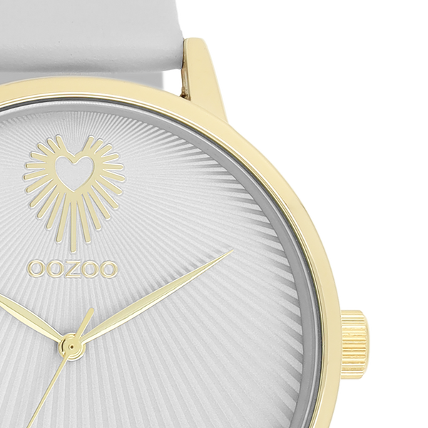 Goudkleurige OOZOO horloge met licht grijze leren band - C11240 (42mm)