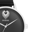 Zilverkleurige OOZOO horloge met zwarte leren band - C11241 (42mm)