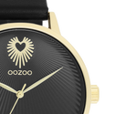 Goudkleurige OOZOO horloge met zwarte leren band - C11242 (42mm)