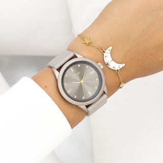 OOZOO - Taupe horloge met leren band - C11287