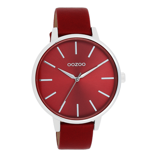 Kopen rood Oozoo dames Horloge met leren band (42mm)