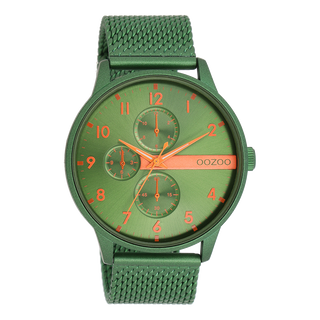 Groene OOZOO horloge met metalen mesh armband - C11303 (45mm)