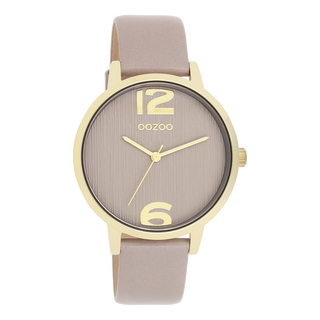 Goudkleurige OOZOO horloge met taupe leren band - C11342 (38mm)