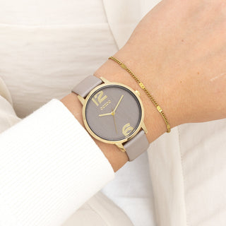 Goudkleurige OOZOO horloge met taupe leren band - C11342 (38mm)