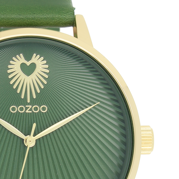Goudkleurige OOZOO horloge met groene leren band - C11344 (42mm)