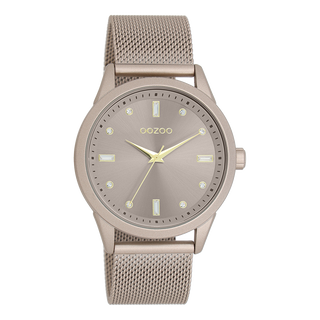 OOZOO - Taupe horloge met metalen mesh armband - C11358