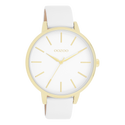 Goudkleurige OOZOO horloge met witte leren band - C11359 (42mm)