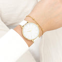 Goudkleurige OOZOO horloge met witte leren band - C11359 (42mm)