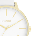 Goudkleurige OOZOO horloge met witte leren band - C11359 (42mm)