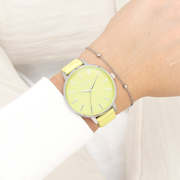 Zilverkleurige OOZOO horloge met limoen groene leren band - C11360 (42mm)