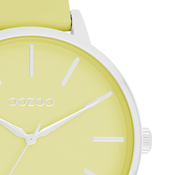 Zilverkleurige OOZOO horloge met limoen groene leren band - C11360 (42mm)