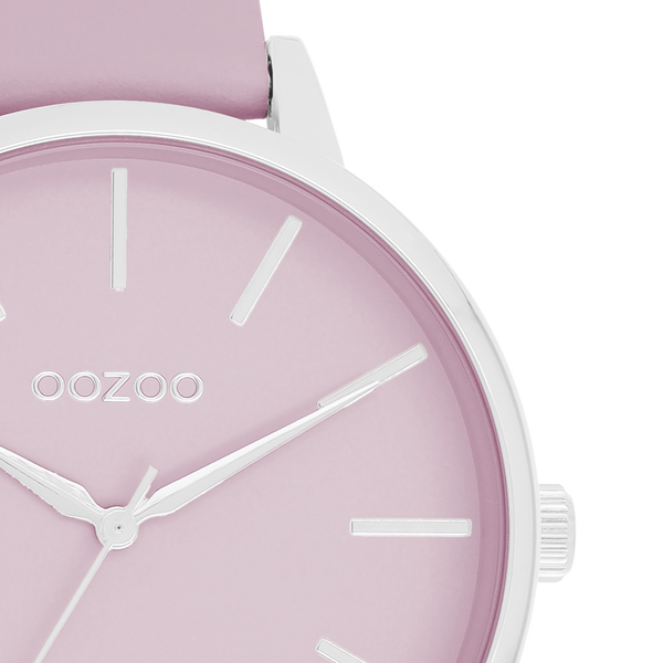 Zilverkleurige OOZOO horloge met lila leren band - C11361 (42mm)