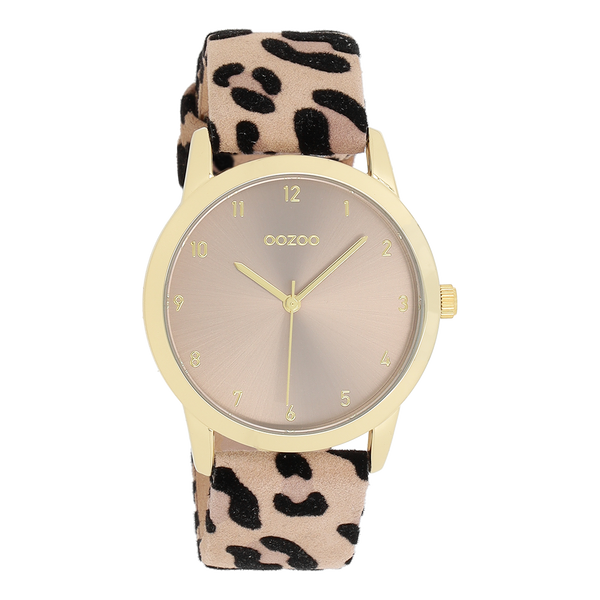 Goudkleurige OOZOO horloge met leren band - C11372 (38mm)