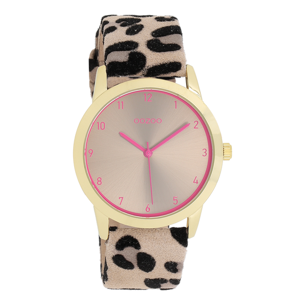 Goudkleurige OOZOO horloge met leren band - C11374