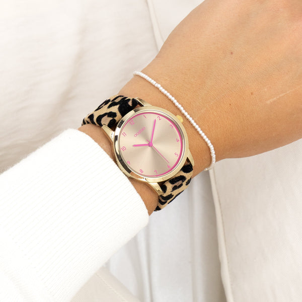 Goudkleurige OOZOO horloge met leren band - C11374
