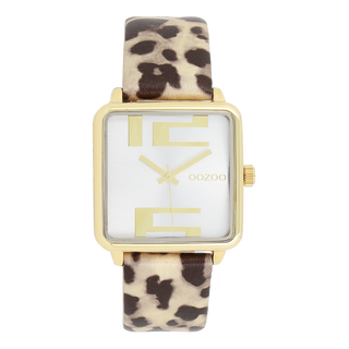 Goudkleurige OOZOO horloge met bruine leren band - C11376 (30mm)