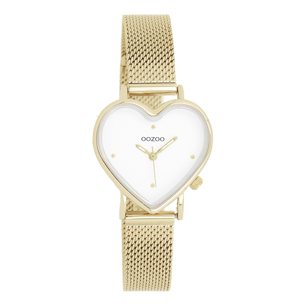 Goudkleurige OOZOO horloge met metalen mesh armband - C11415 (28mm)