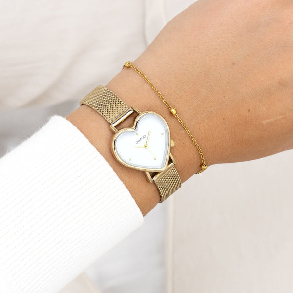 Goudkleurige OOZOO horloge met metalen mesh armband - C11415 (28mm)
