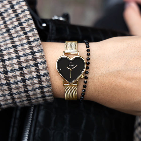 Goudkleurige OOZOO horloge met metalen mesh armband - C11417 (28mm)