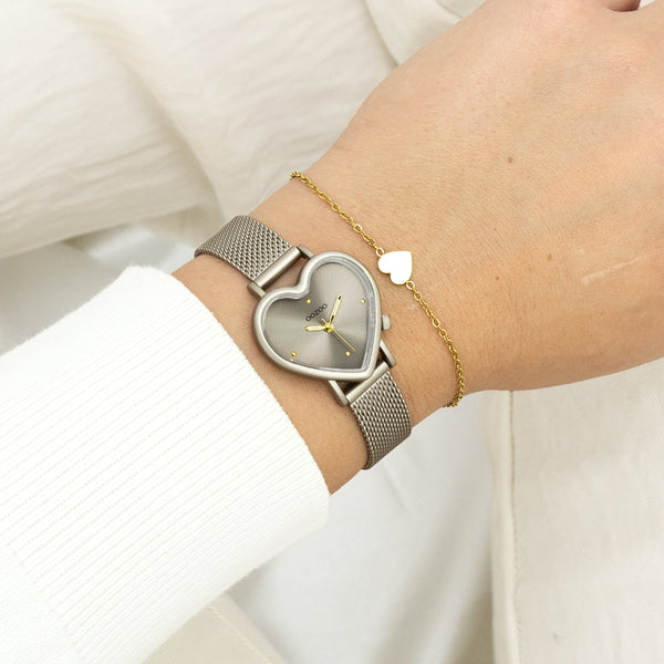 Taupe OOZOO horloge met metalen mesh armband - C11445 (28mm)