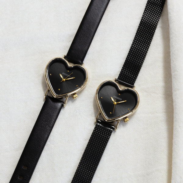 Goudkleurige OOZOO horloge met zwarte leren band - C11452 (28mm)