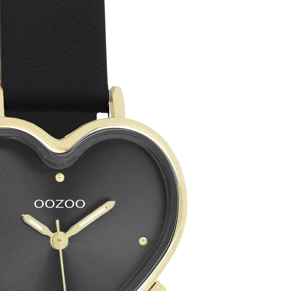 Goudkleurige OOZOO horloge met zwarte leren band - C11452 (28mm)