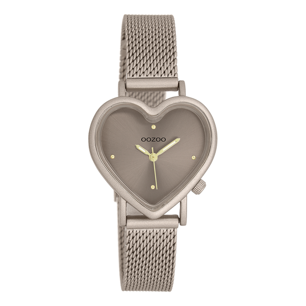 Taupe OOZOO horloge met metalen mesh armband - C11445 (28mm)